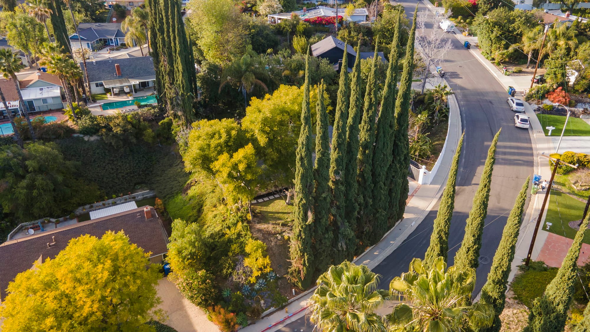 Aerial view showing property's generous lot and neighborhood setting