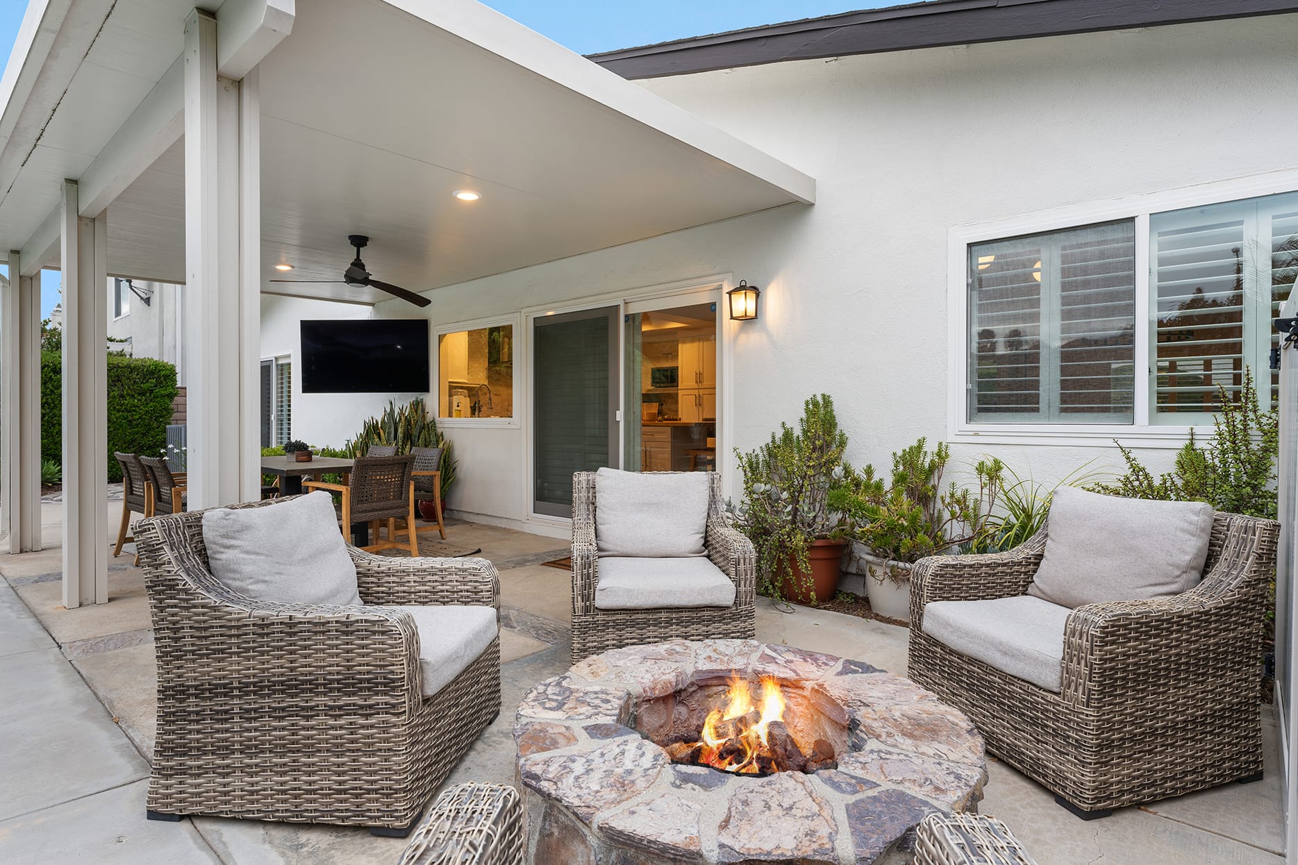 Pool and spa with solar system in private backyard