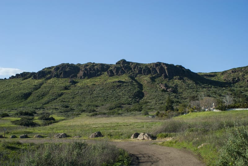 Green volcanic hills and trail at Wildwood Park in Thousand Oaks, Conejo Valley